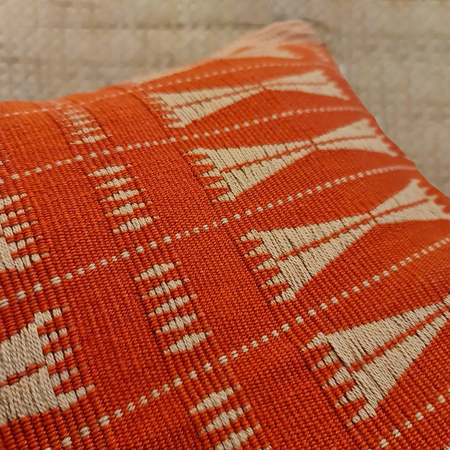 Natural Harmony: Beige & Tangerine Handwoven Cushion Cover