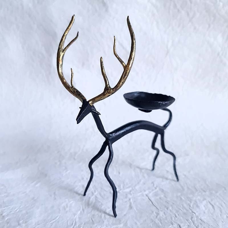Radiant Wilderness: Set of 2 Bastar Handmade Golden Deer Tealight Holders