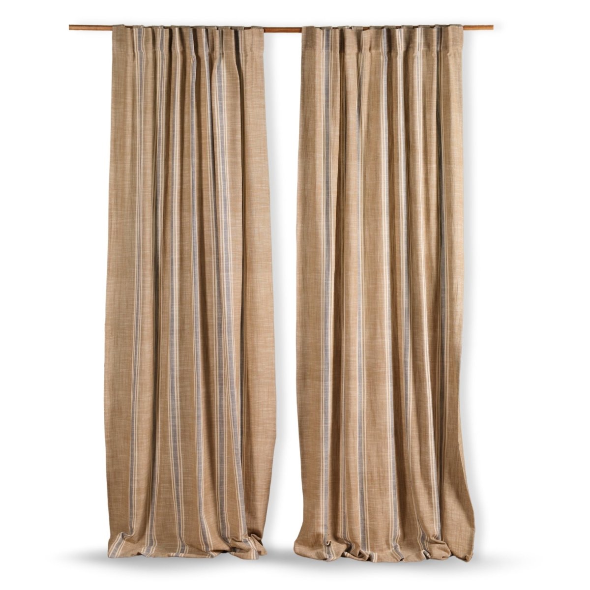 Beige & Blue Handwoven Cotton Striped Curtain | 7 ft/9 ft Length