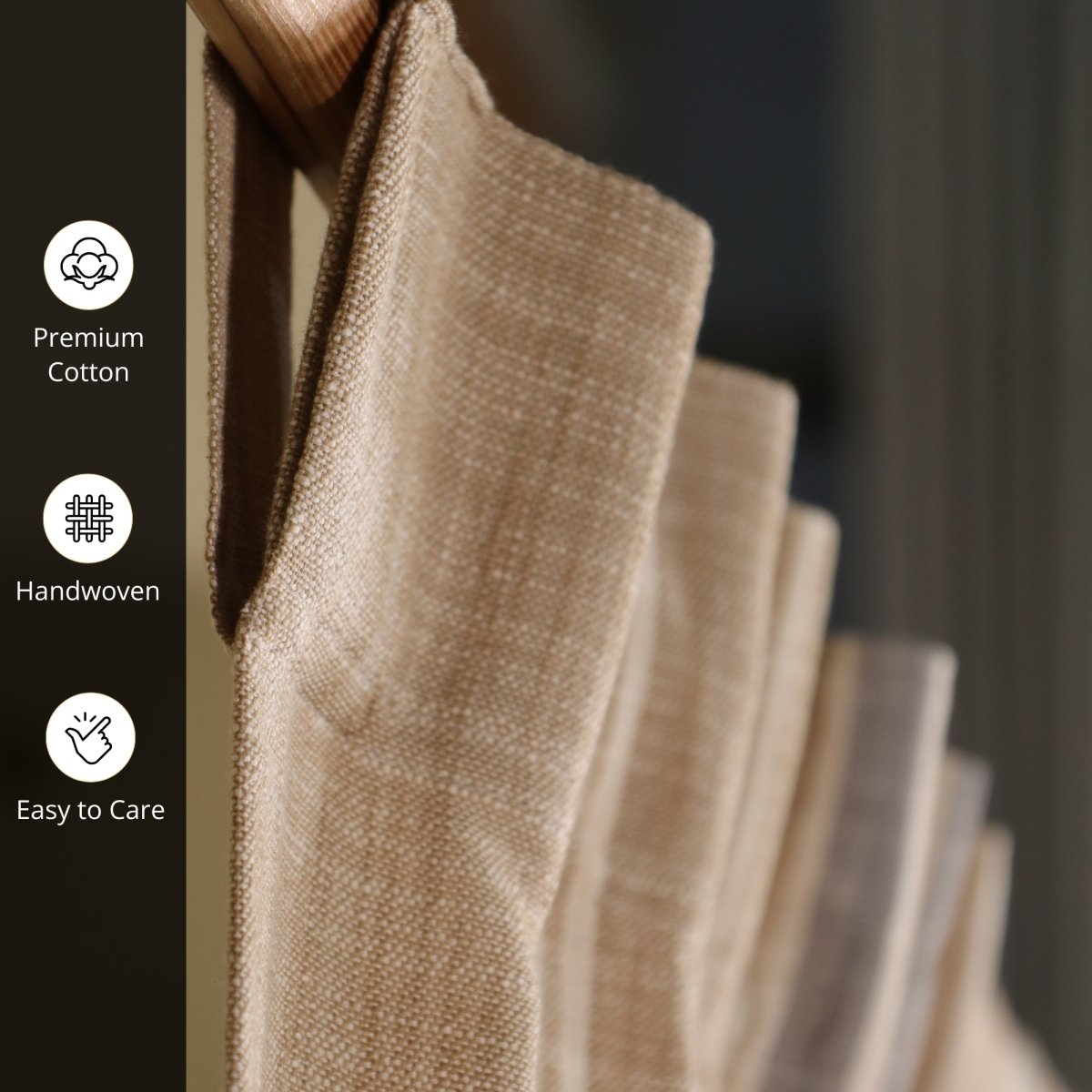 Beige & Blue Handwoven Cotton Striped Curtain | 7 ft/9 ft Length