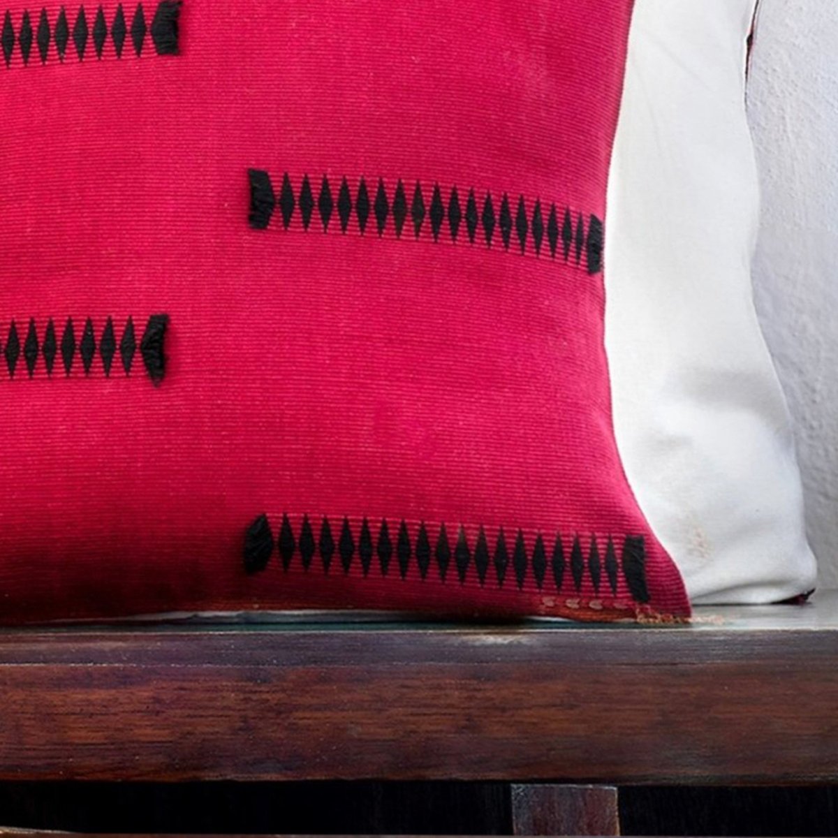 Bold Statements: Handwoven Cushion in Black & Red Lined Design