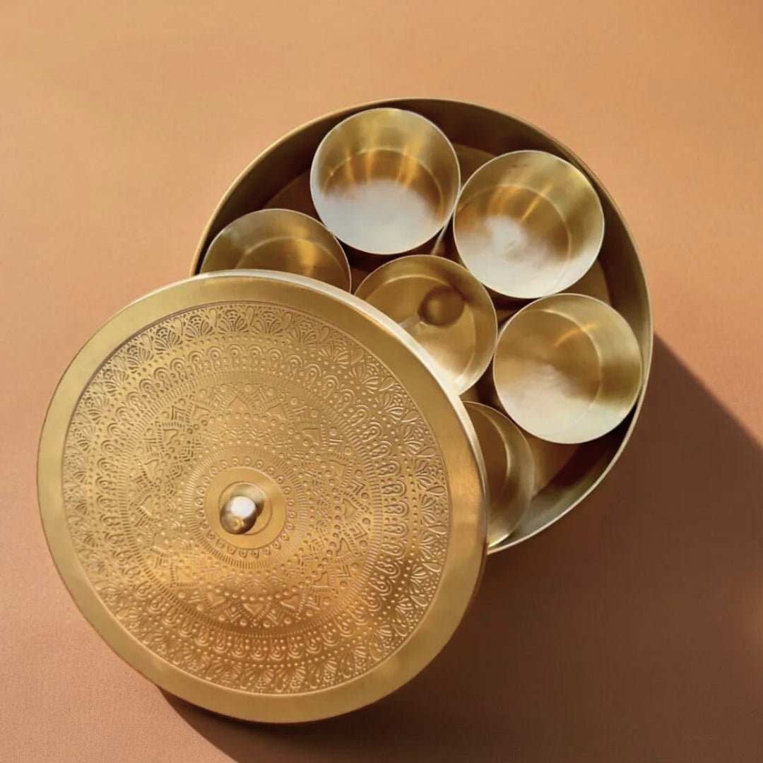 Brass Masala Box - Spice, Masala Storage Organizer Masala Dabba for Everyday Kitchen Use | Handmade in India