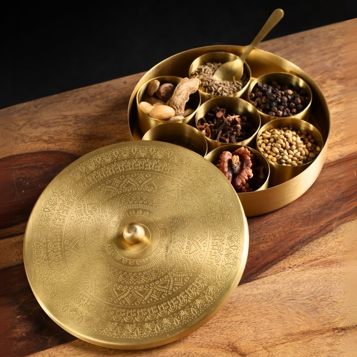 Brass Masala Box - Spice, Masala Storage Organizer Masala Dabba for Everyday Kitchen Use | Handmade in India