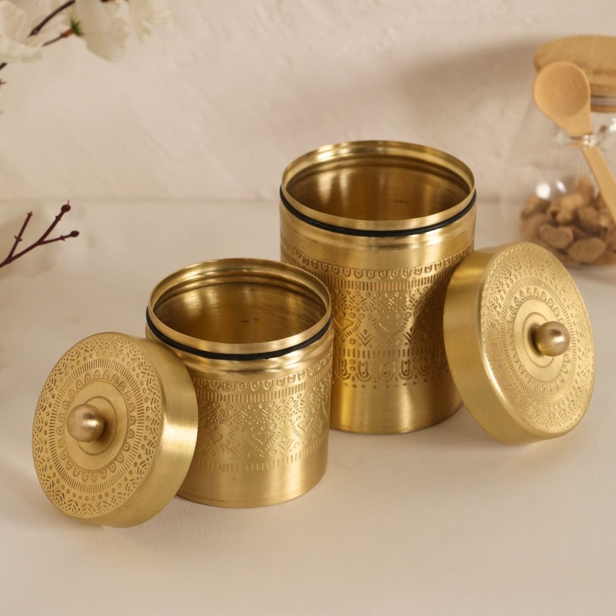 Brass Storage Jar/Container with Lid for Tea, Sugar and Spice in Kitchen Use| Combo | Handmade in India