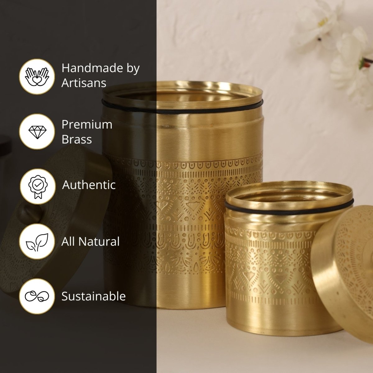 Brass Storage Jar/Container with Lid for Tea, Sugar and Spice in Kitchen Use| Combo | Handmade in India