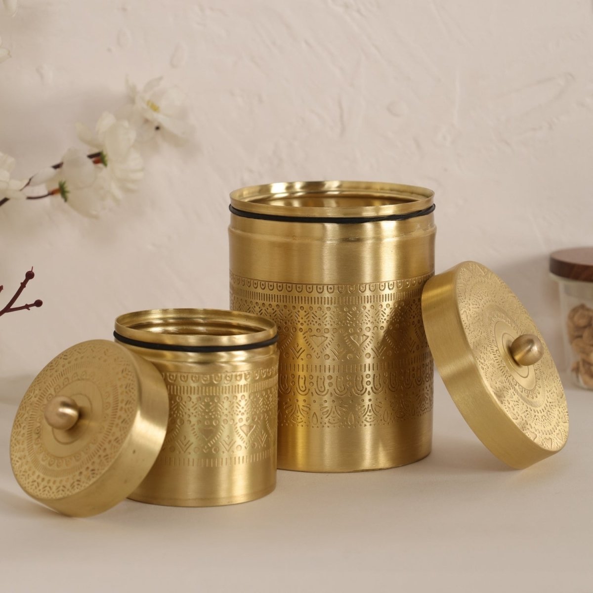Brass Storage Jar/Container with Lid for Tea, Sugar and Spice in Kitchen Use| Combo | Handmade in India