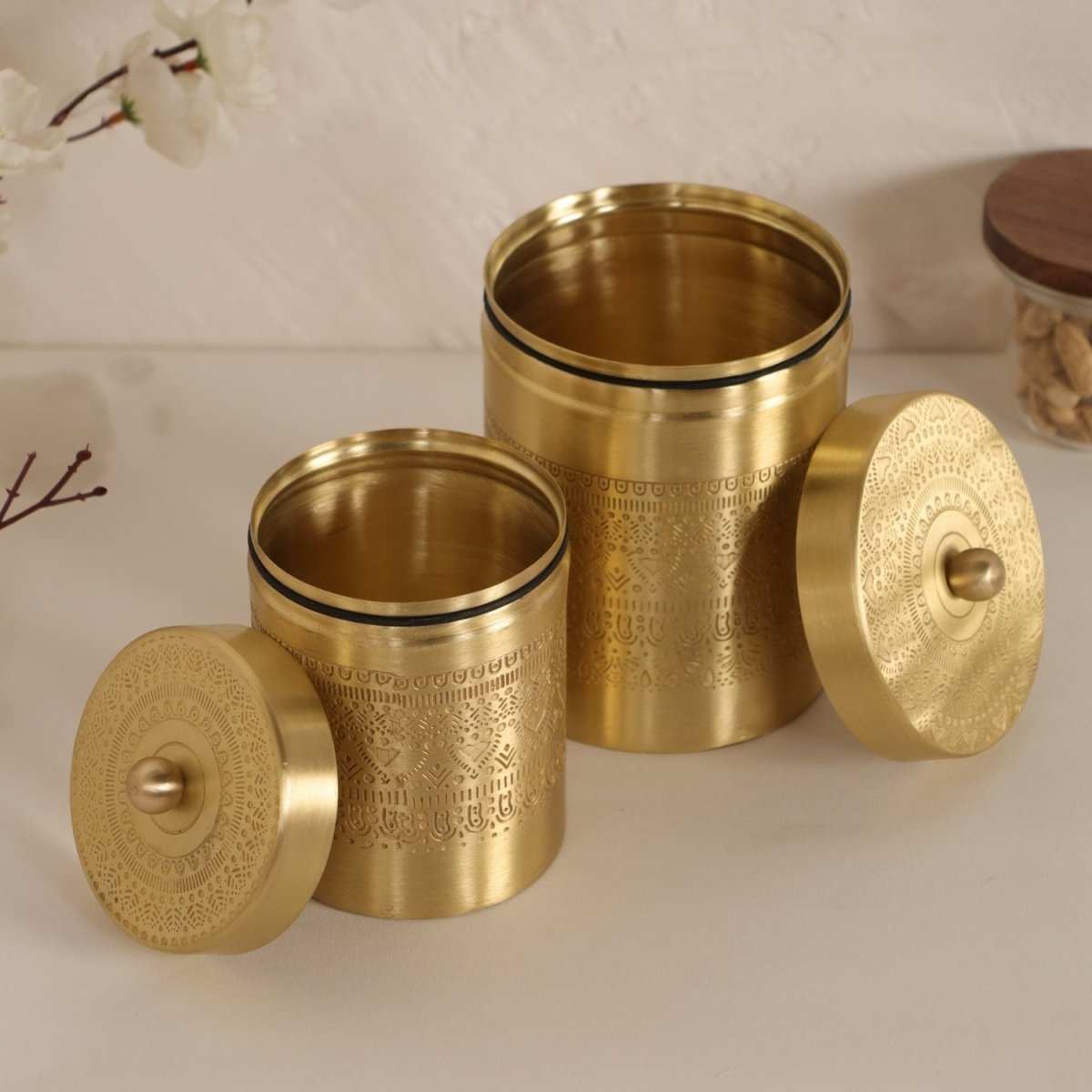 Brass Storage Jar/Container with Lid for Tea, Sugar and Spice in Kitchen Use| Combo | Handmade in India