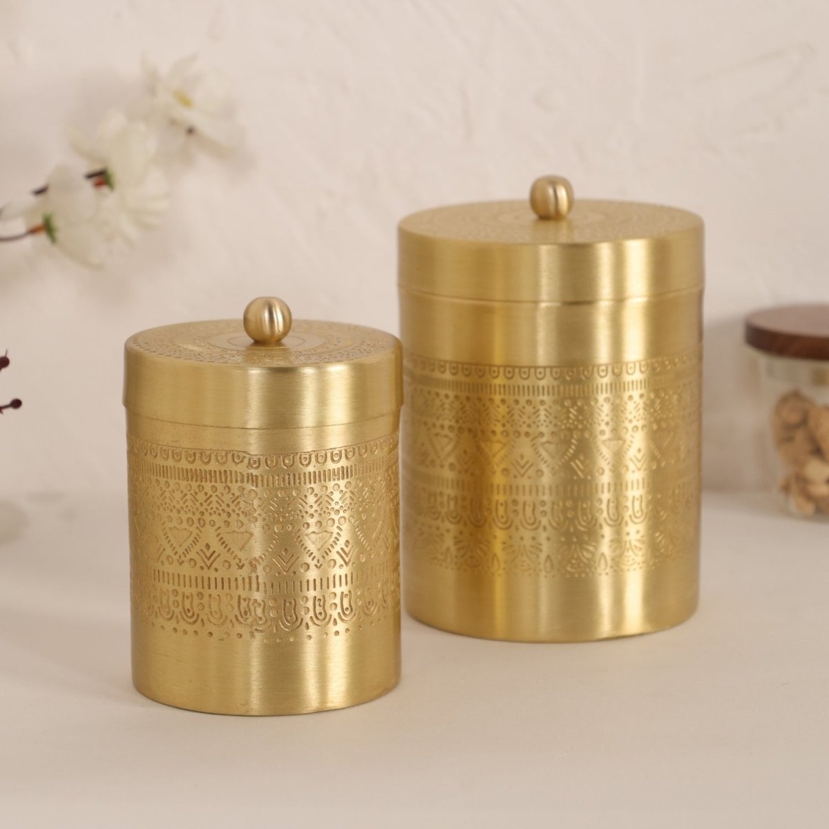 Brass Storage Jar/Container with Lid for Tea, Sugar and Spice in Kitchen Use| Combo | Handmade in India