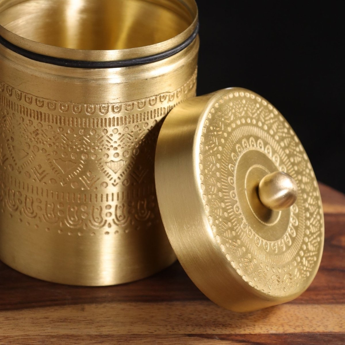 Brass Storage Jar/Container with Lid for Tea, Sugar & Spice in Kitchen Use | Set of 2 | Handmade in India
