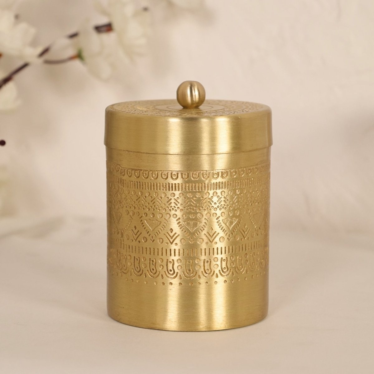 Brass Storage Jar/Container with Lid for Tea, Sugar & Spice in Kitchen Use | Set of 2 | Handmade in India