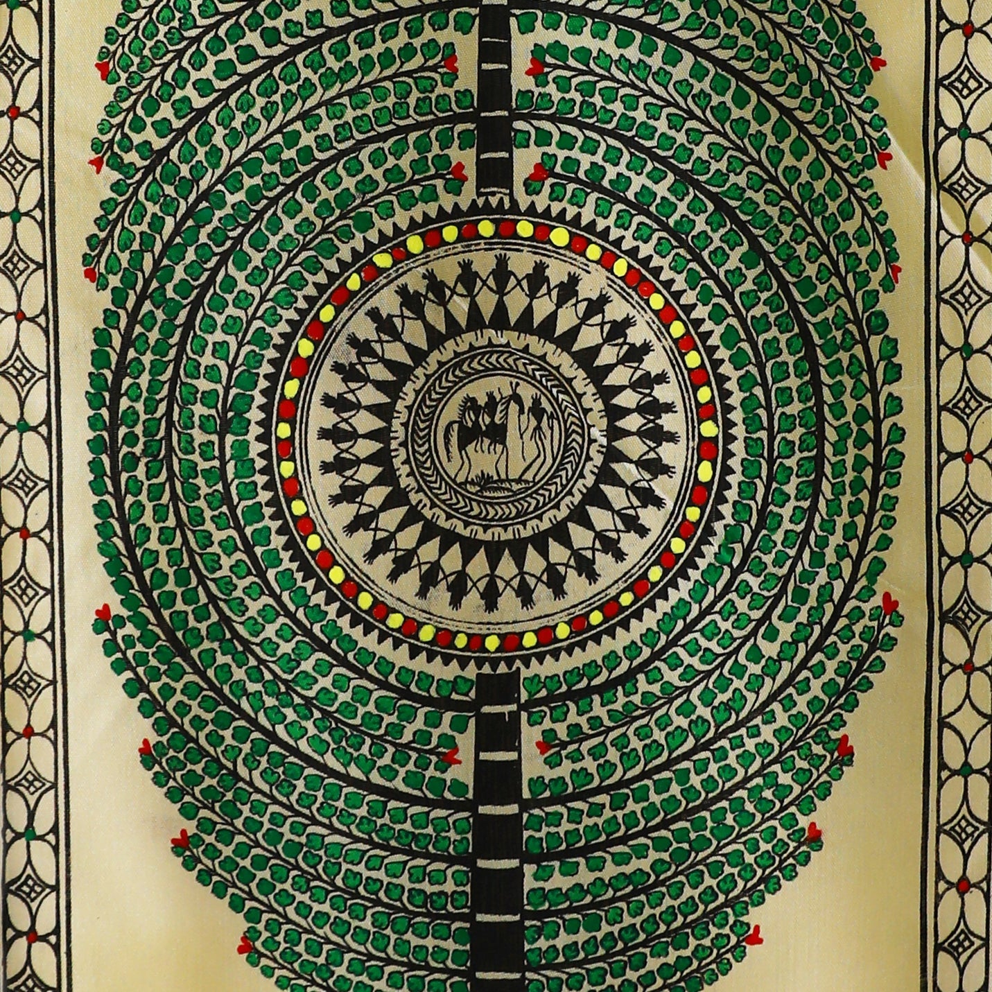Artistic Forrest Green Tussar Pattachitra, Traditional Craftwork