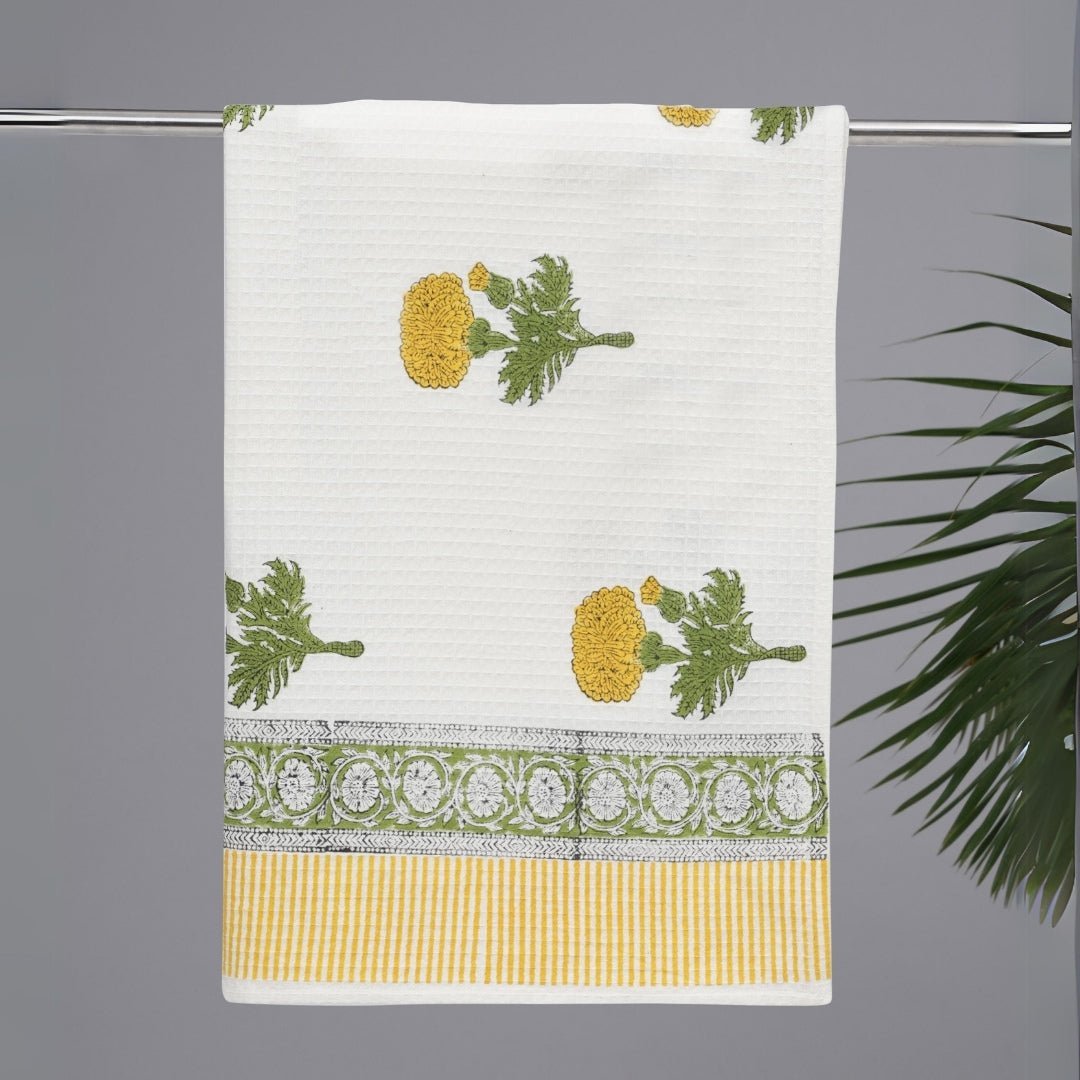 Pure Cotton Soft Towels Handprinted Marigold Pattern
