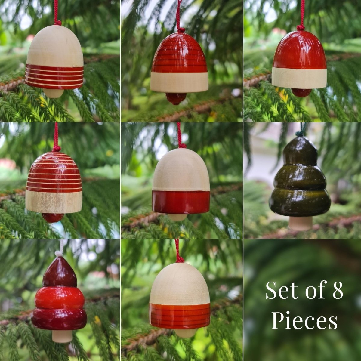 Handmade All Natural Wooden Decorative Bell Ornaments(Set of 8)