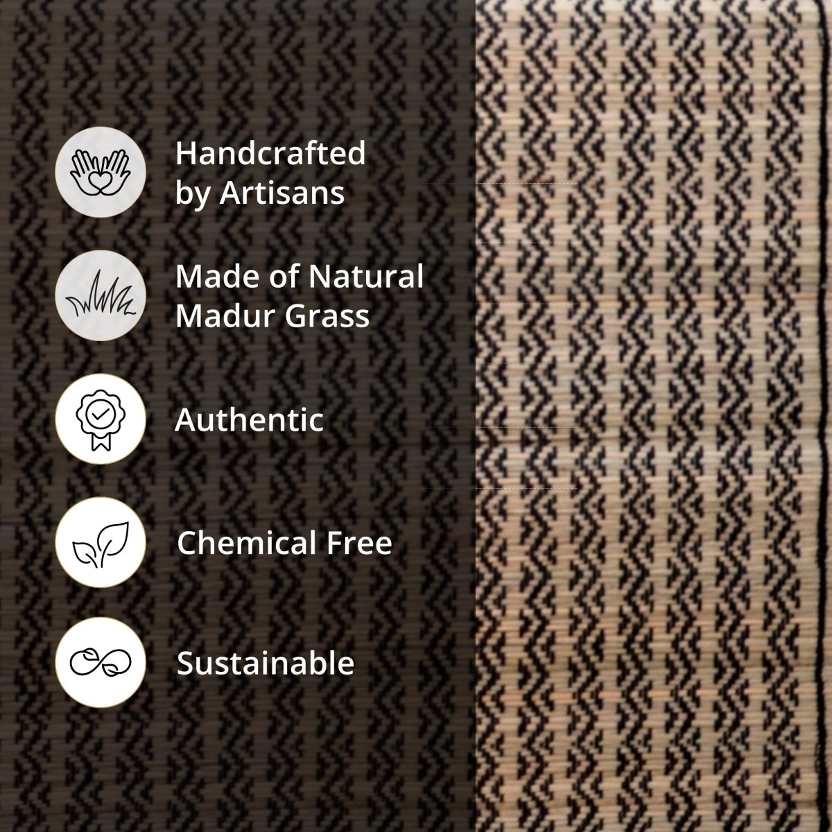 Handmade Dining Table Mats and Table Runner in Black (Set of 6/4) | Eco Friendly Tableware Sustainably Handwoven from Natural Grass