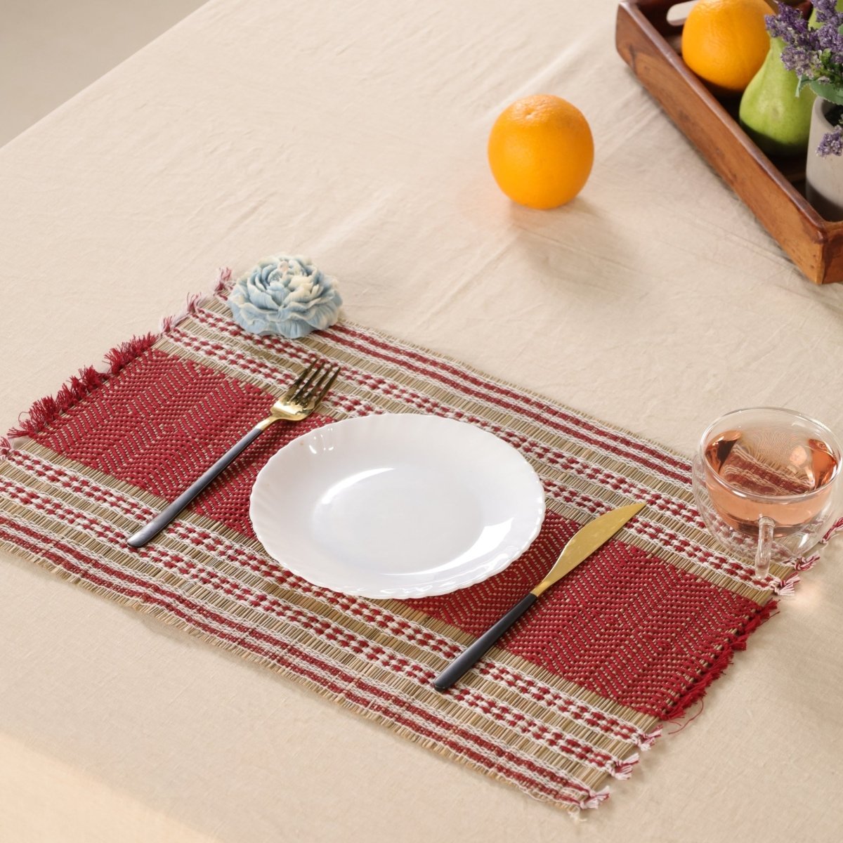 Handmade Dining Table Mats In Maroon (Set Of 4/6) | Eco Friendly Tableware Sustainably Handwoven from Natural Grass
