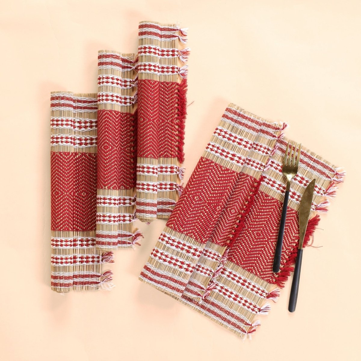 Handmade Dining Table Mats In Maroon (Set Of 4/6) | Eco Friendly Tableware Sustainably Handwoven from Natural Grass