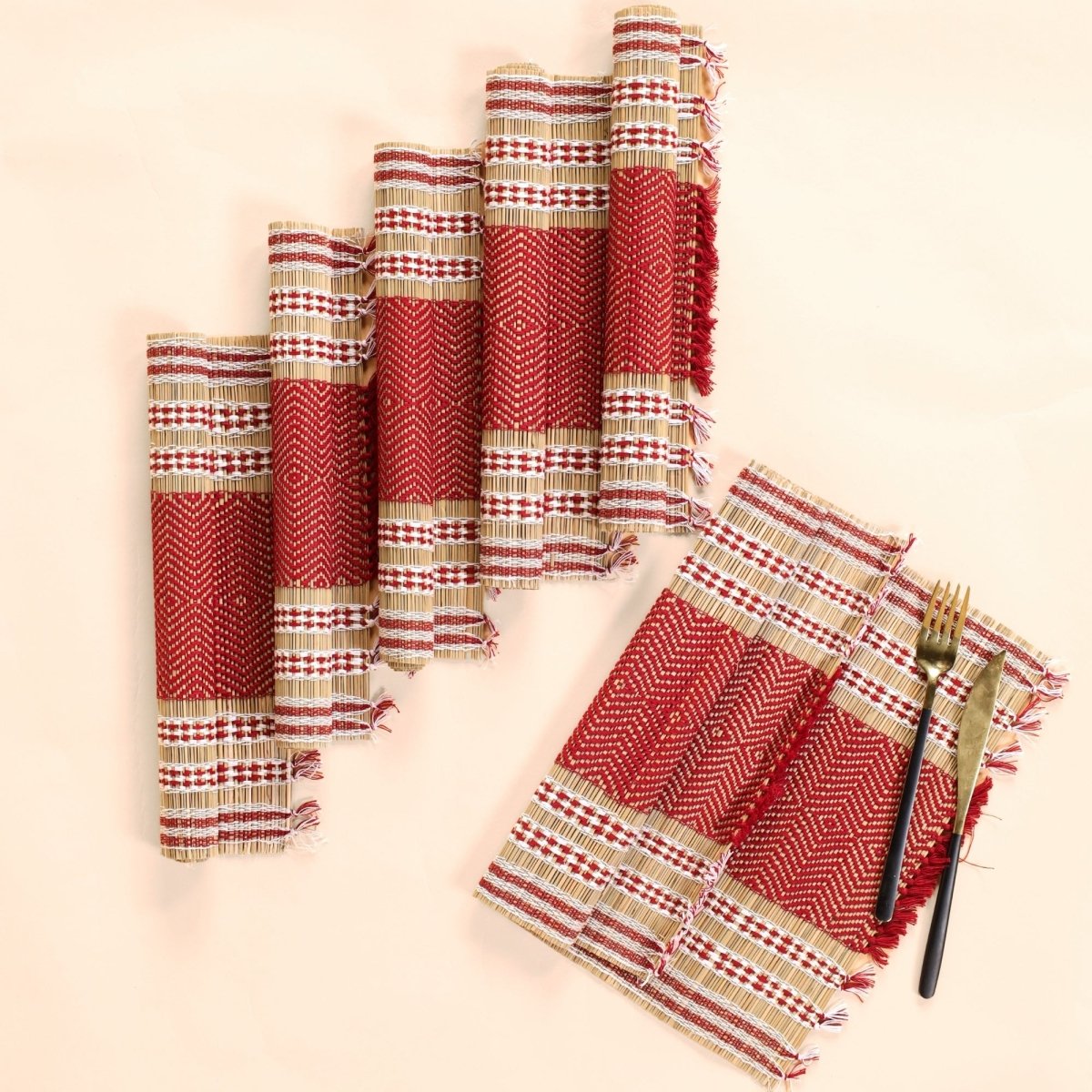Handmade Dining Table Mats In Maroon (Set Of 4/6) | Eco Friendly Tableware Sustainably Handwoven from Natural Grass