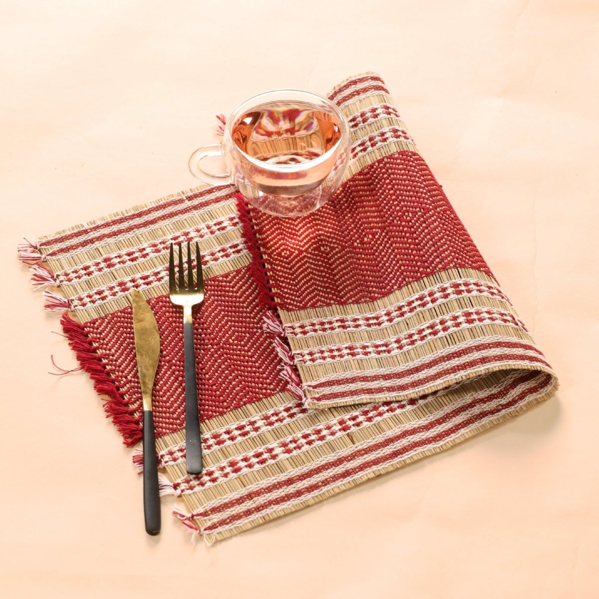 Handmade Dining Table Mats In Maroon (Set Of 4/6) | Eco Friendly Tableware Sustainably Handwoven from Natural Grass