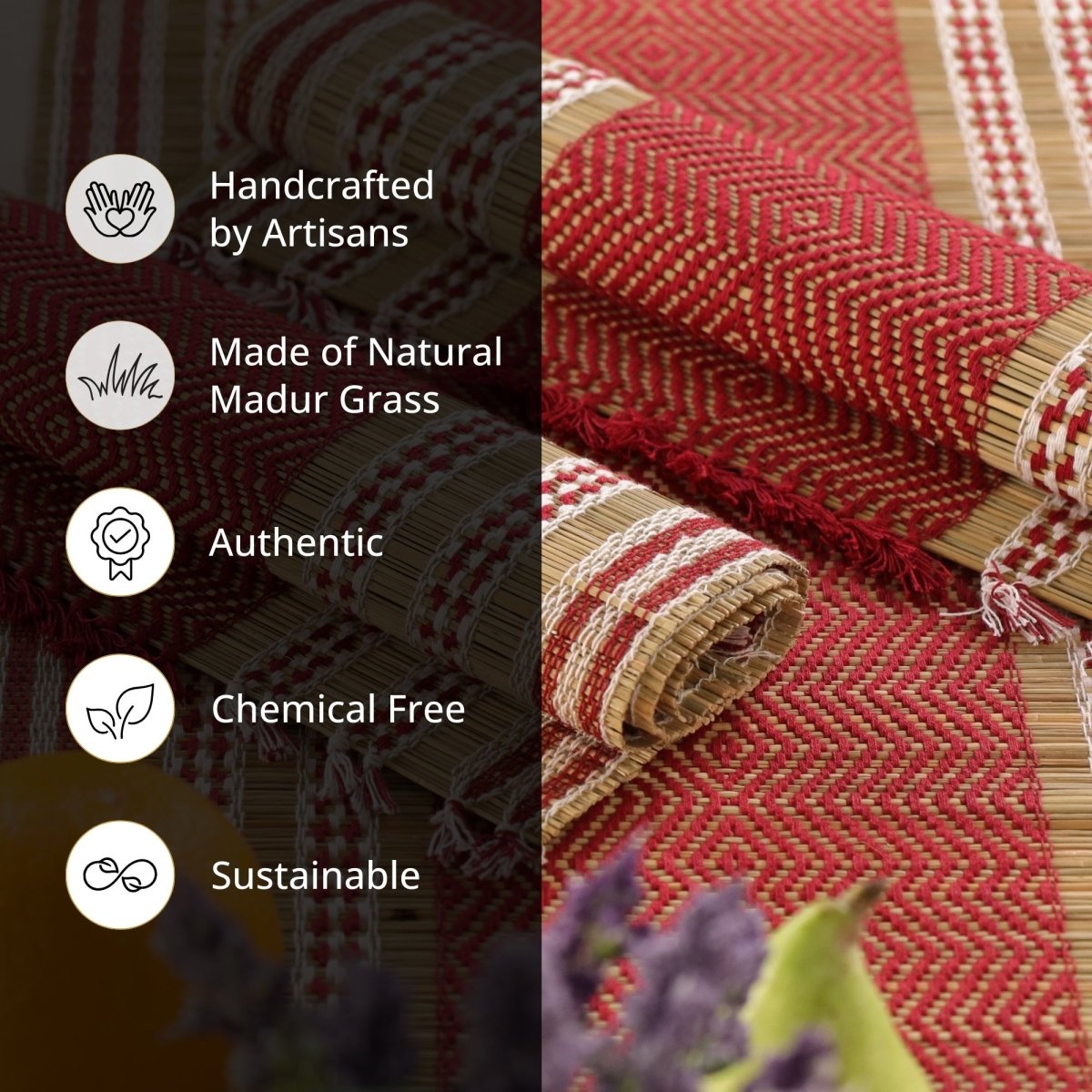 Handmade Dining Table Mats In Maroon (Set Of 4/6) | Eco Friendly Tableware Sustainably Handwoven from Natural Grass