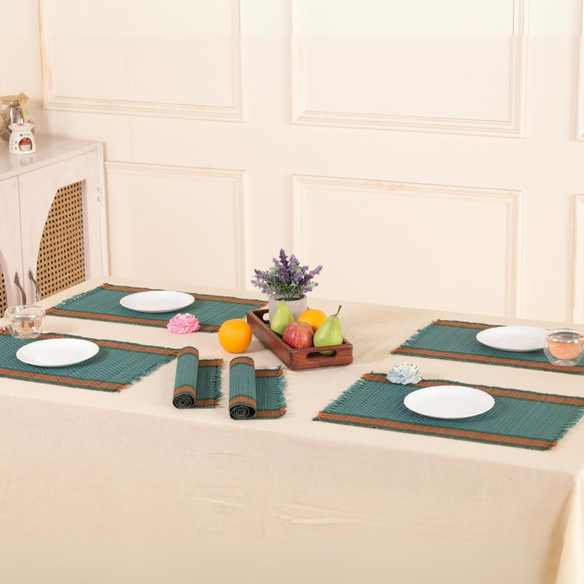 Handmade Dining Table Mats In Teal (Set Of 4/6) | Eco Friendly Tableware Sustainably Handwoven from Natural Grass