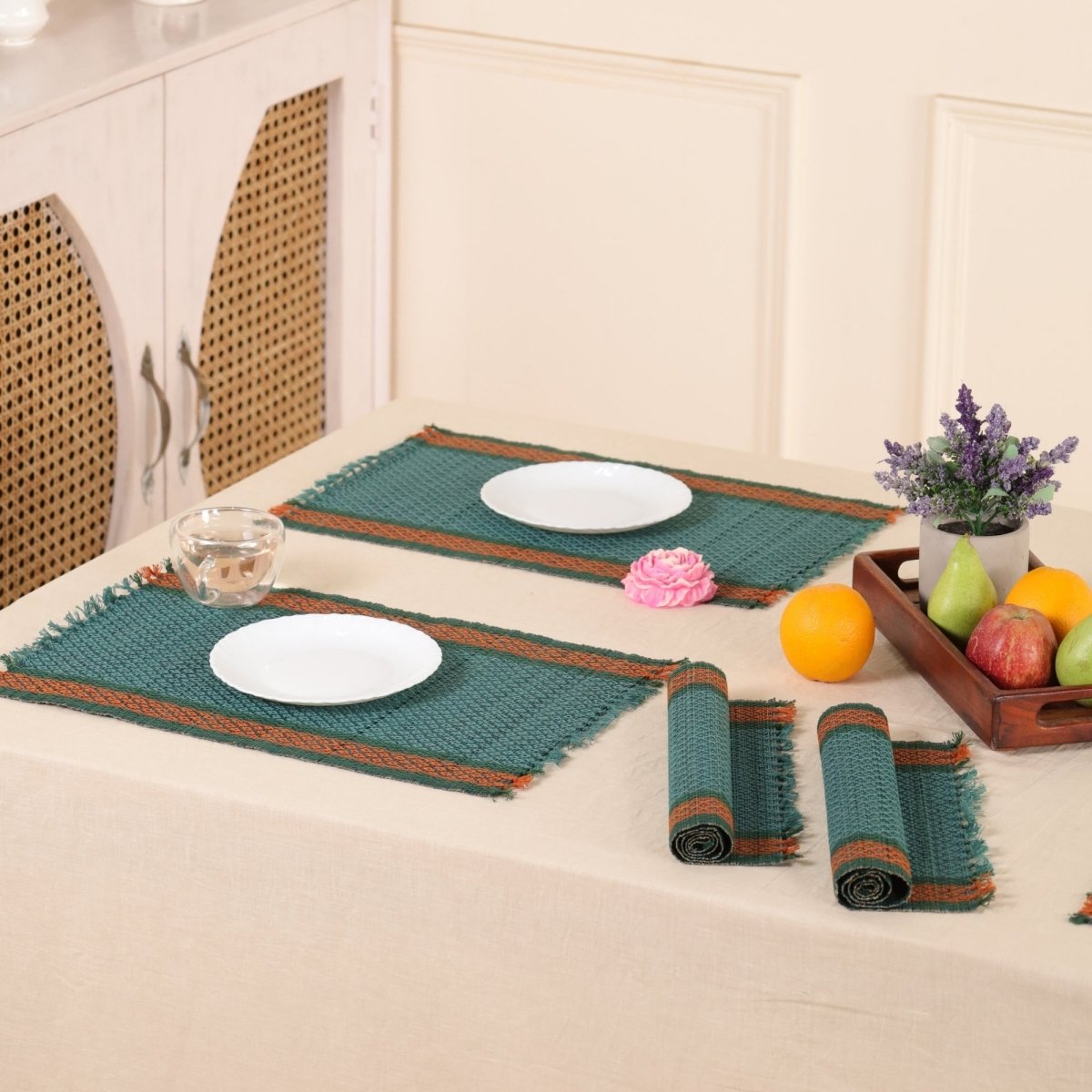 Handmade Dining Table Mats In Teal (Set Of 4/6) | Eco Friendly Tableware Sustainably Handwoven from Natural Grass