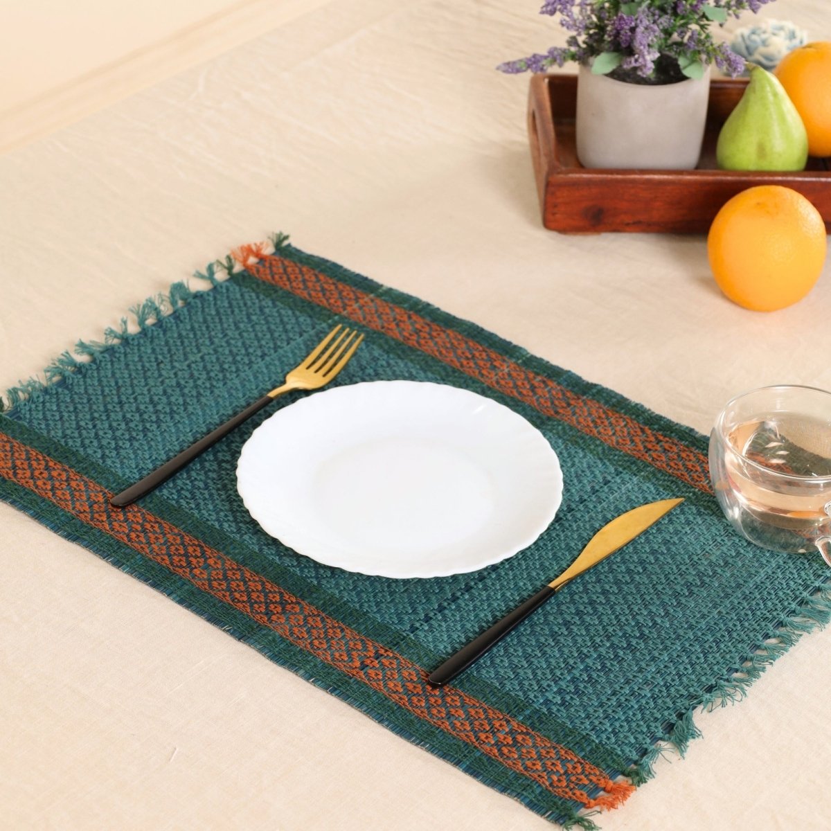 Handmade Dining Table Mats In Teal (Set Of 4/6) | Eco Friendly Tableware Sustainably Handwoven from Natural Grass