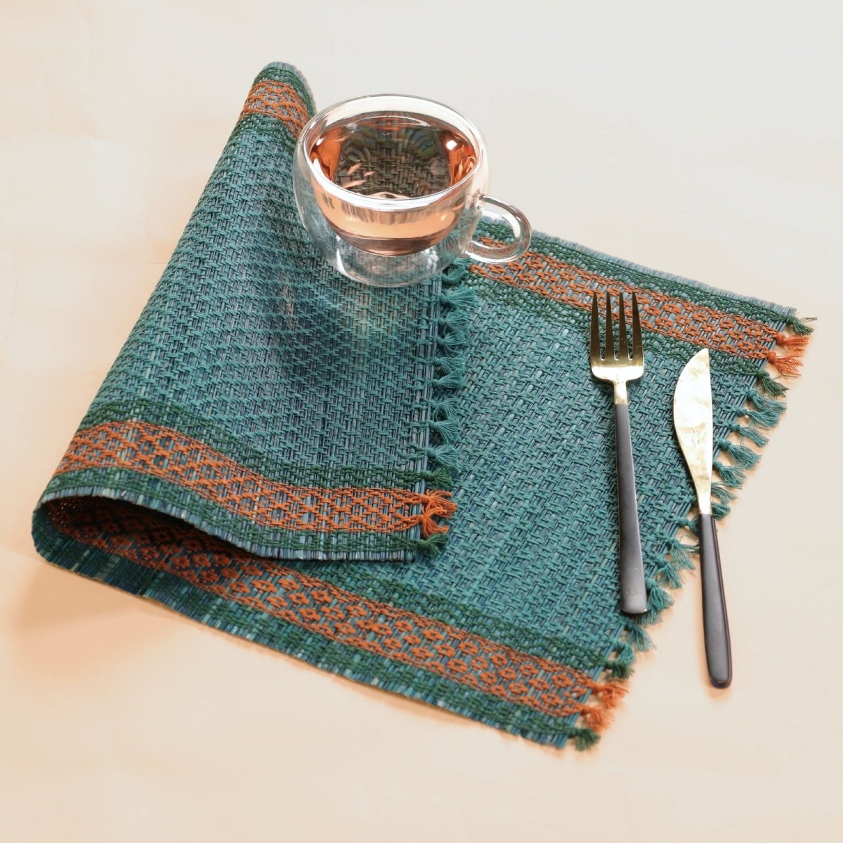 Handmade Dining Table Mats In Teal (Set Of 4/6) | Eco Friendly Tableware Sustainably Handwoven from Natural Grass
