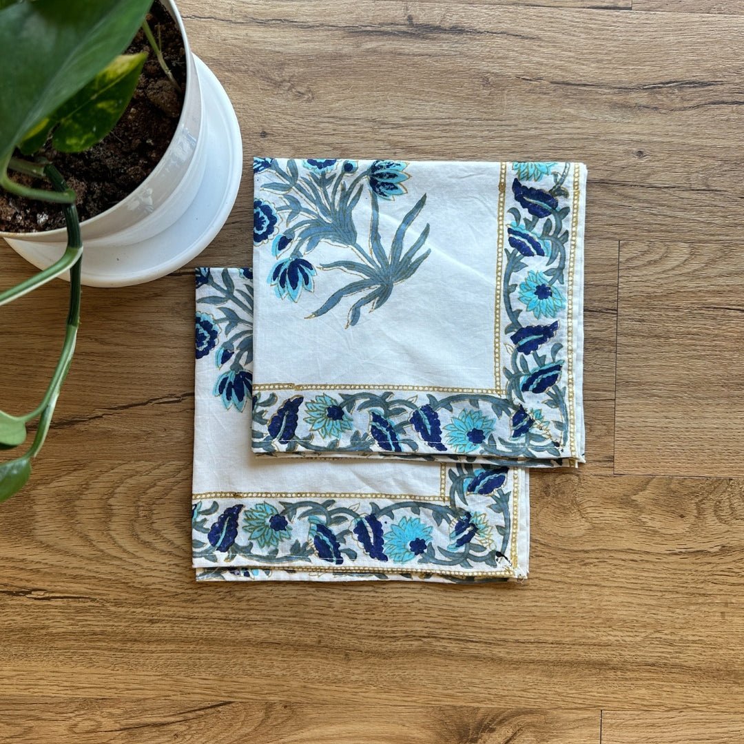 Handmade Dining Table Mats & Napkins in White & Floral (Set of 6) | Eco Friendly Tableware Sustainably Handwoven in Pure Cotton