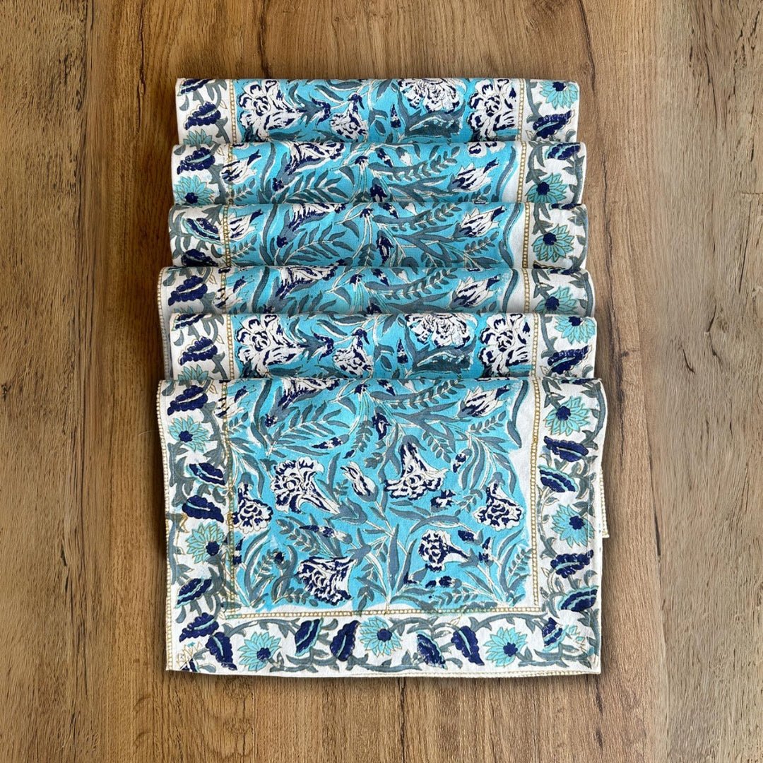 Handmade Dining Table Mats & Napkins in White & Floral (Set of 6) | Eco Friendly Tableware Sustainably Handwoven in Pure Cotton