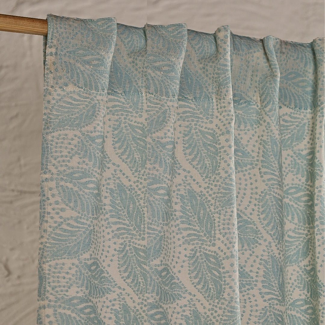 Handwoven Cotton Semi Sheer Curtain | 5/7 Feet | Cutwork Summer Leaves Pattern | Handmade In India