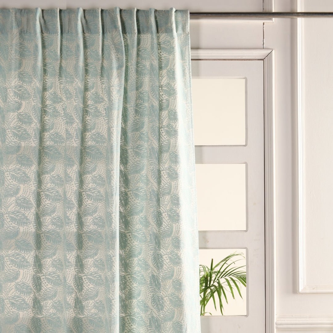 Handwoven Cotton Semi Sheer Curtain | 5/7 Feet | Cutwork Summer Leaves Pattern | Handmade In India