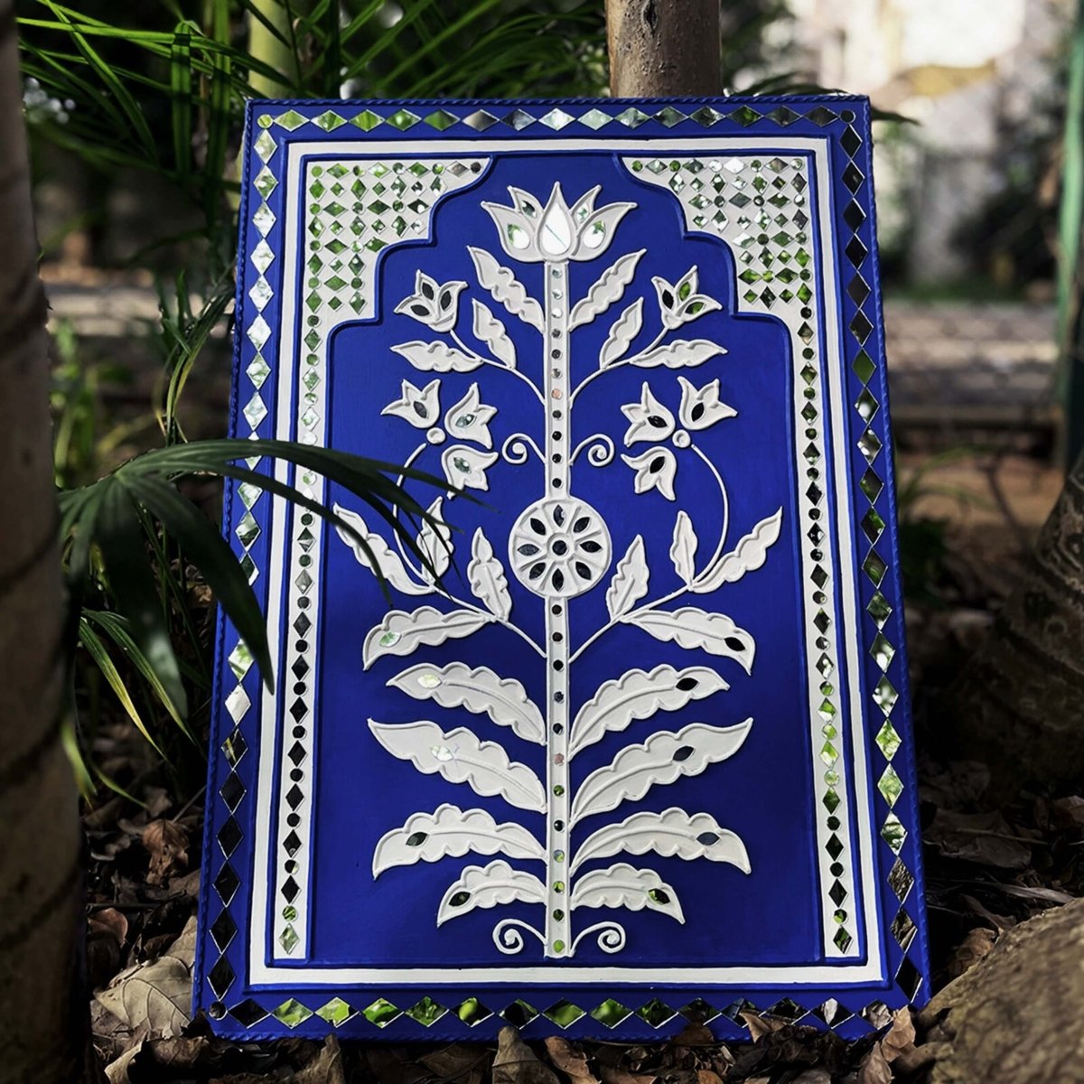 Artisanal Jodhpur blue sparkle handmade mud art wall hanging, showcasing traditional craftsmanship