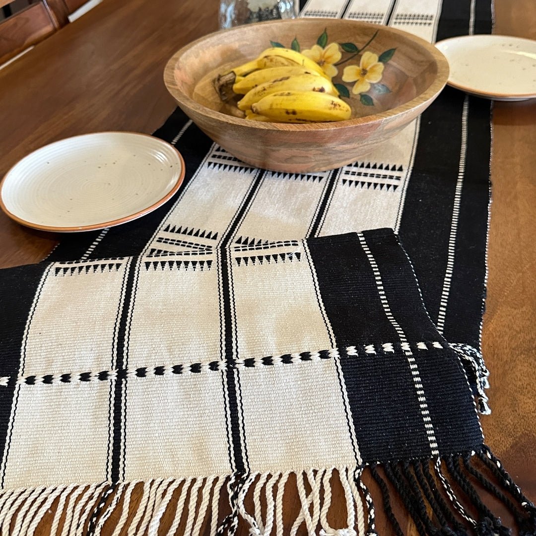 Monochrome Handwoven Striped Table Runner