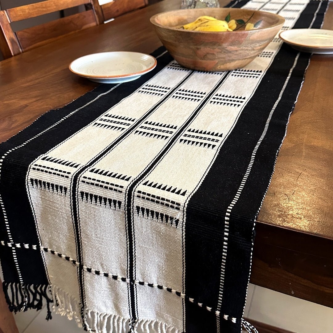 Monochrome Handwoven Striped Table Runner