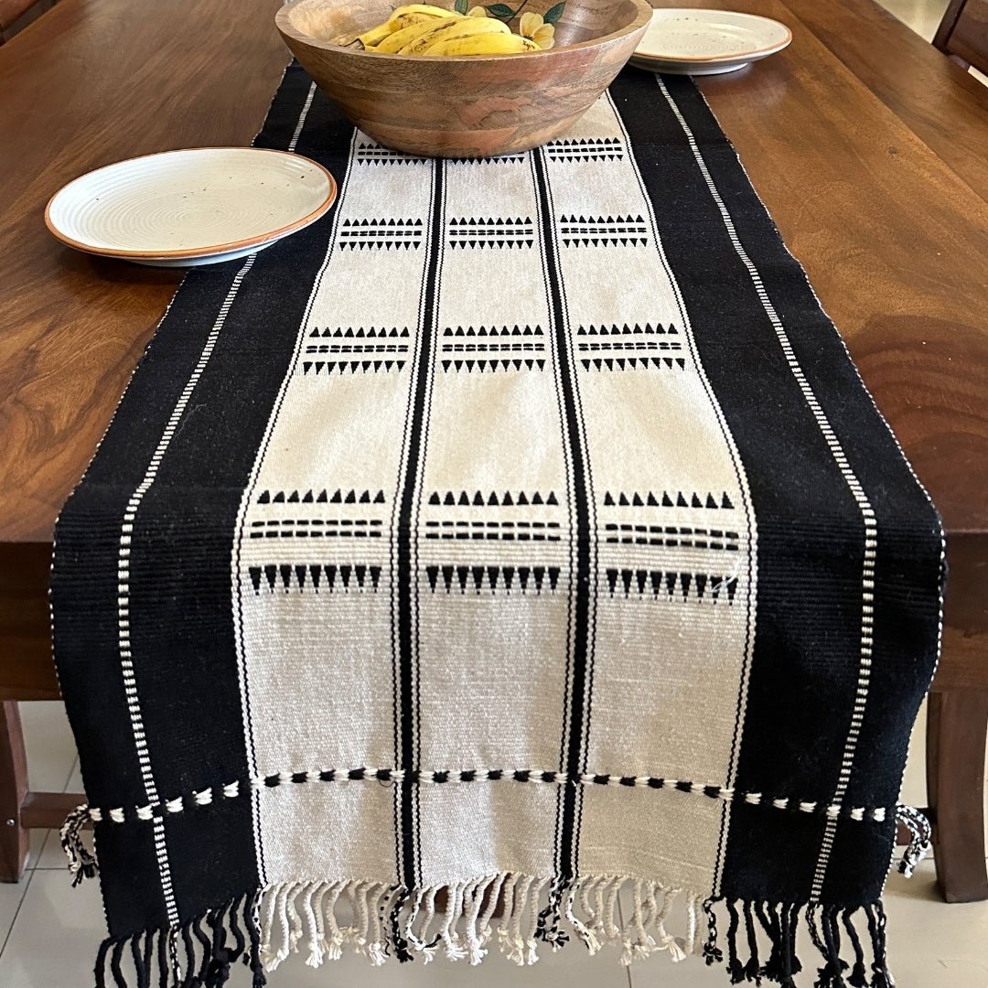 Monochrome Handwoven Striped Table Runner