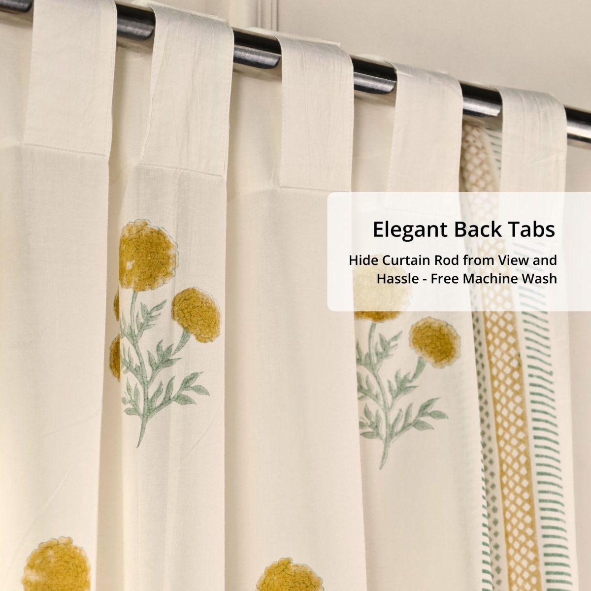 Mustard and Teal Sheer Cotton Window And Door Curtains | 5 / 7 ft | Marigold Collection