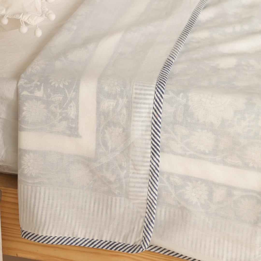 Off-White Handprinted Cotton Light Coverlet
