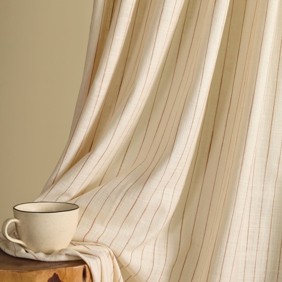 Off-White Handwoven Cotton Striped Curtain | 7 ft/9 ft Length