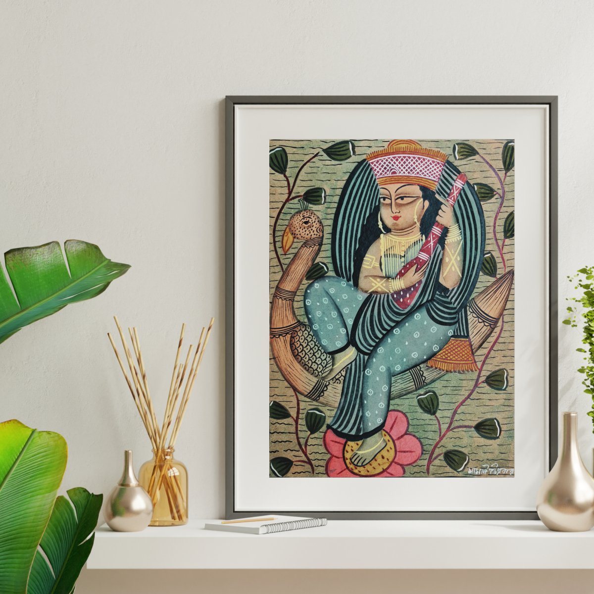 Original Hand-painted Kalighat Painting Hamsavahini | Original Painting by a top traditional artist for your home