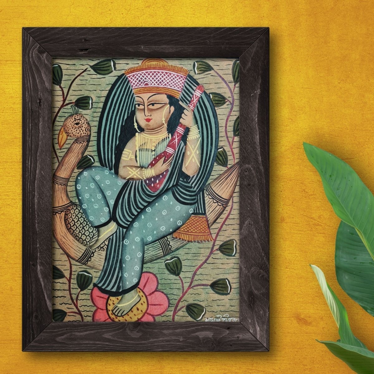 Original Hand-painted Kalighat Painting Hamsavahini | Original Painting by a top traditional artist for your home
