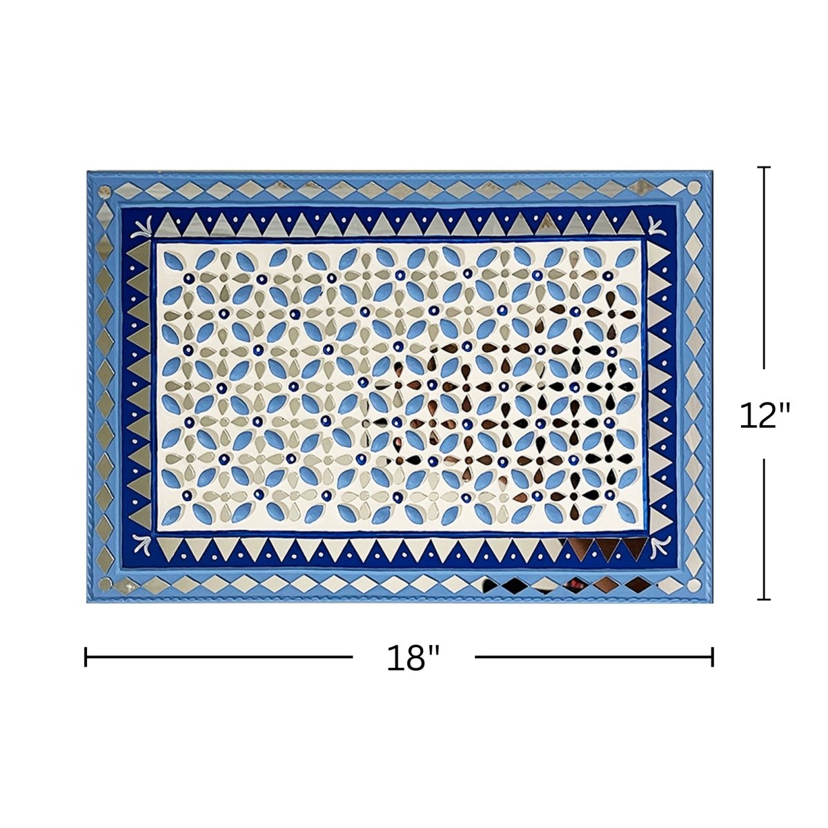 Handmade Mud & Mirror Lippan Art for Wall Decor in White & Blue Color
