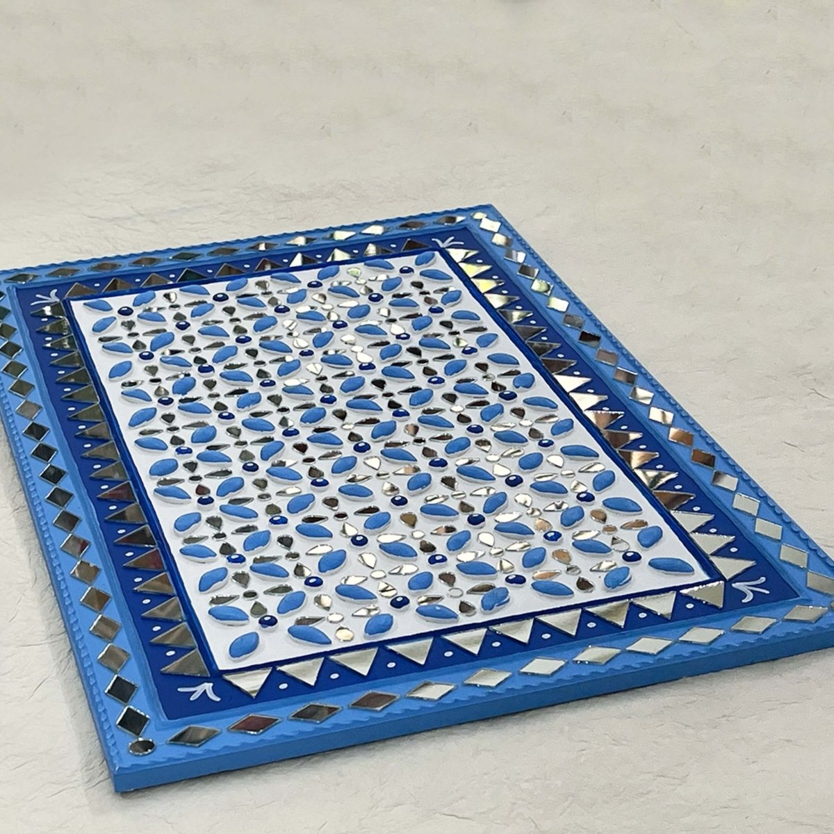 Beautiful Palace Blue Mud Lippan Art Piece for Gifting