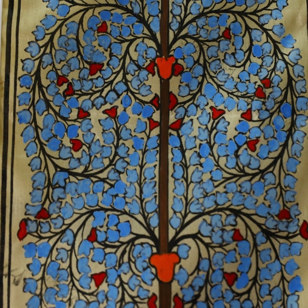 Exquisite Cerulean Tussar Pattachitra, a vibrant painting