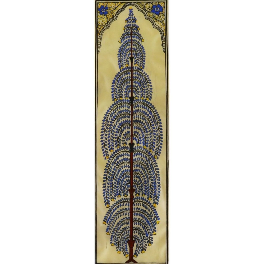 Intricate Cobalt Tussar Pattachitra, Traditional Art Form