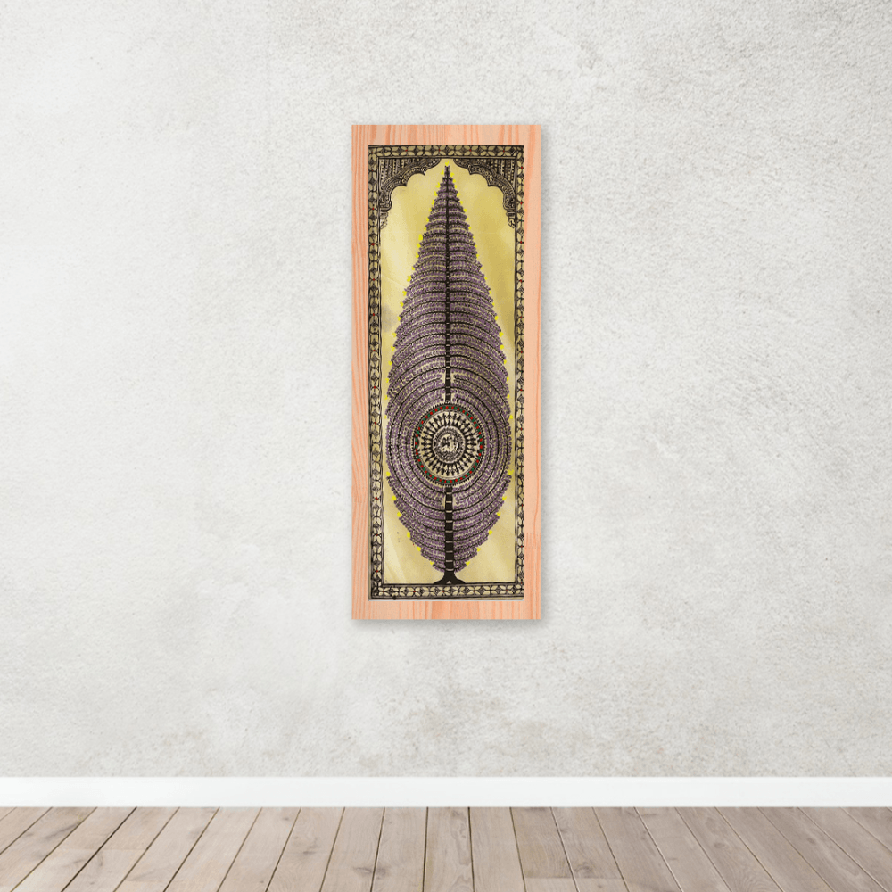Elegant Lavender Tussar Pattachitra Painting, Traditional Artistry