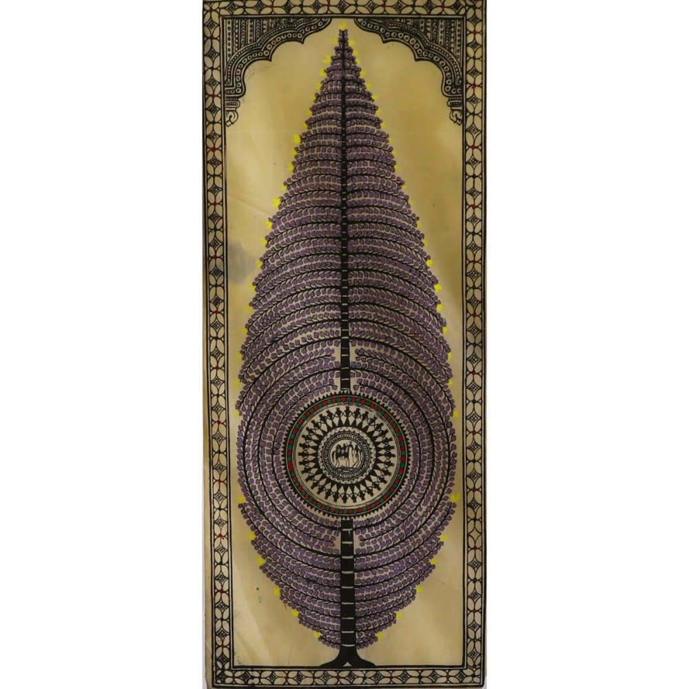 Graceful Lavender Tussar Pattachitra Artwork, Cultural Motifs