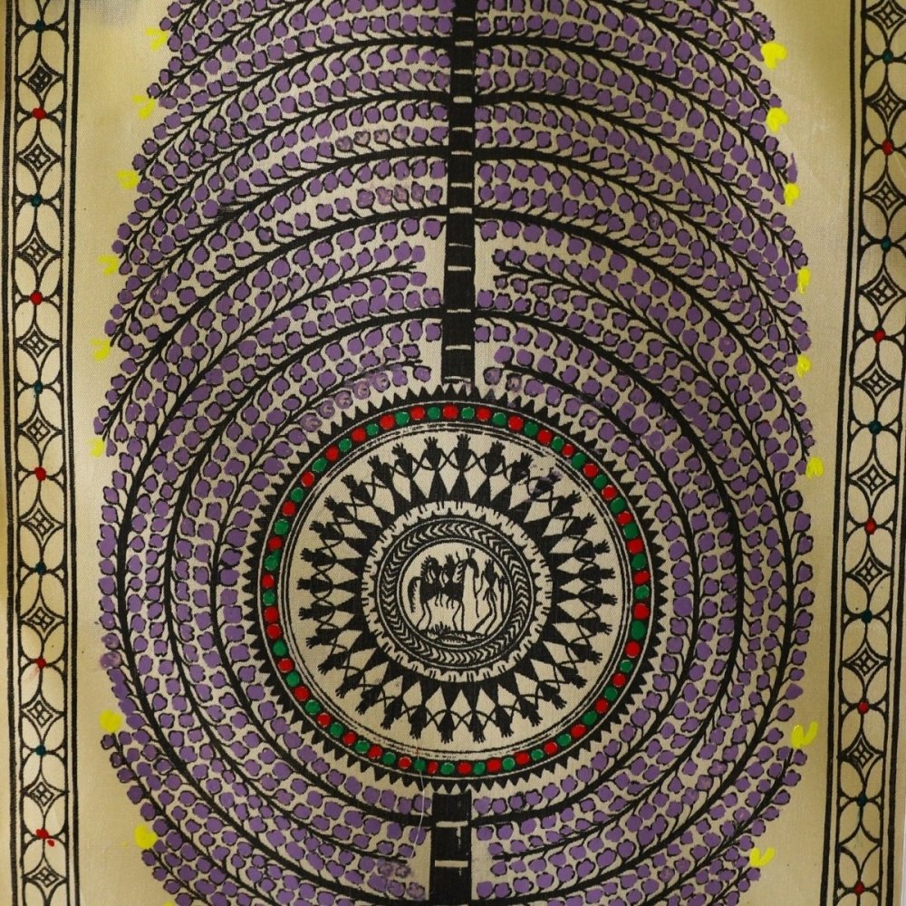 Exquisite Lavender Tussar Pattachitra, Vibrant Traditional Artform