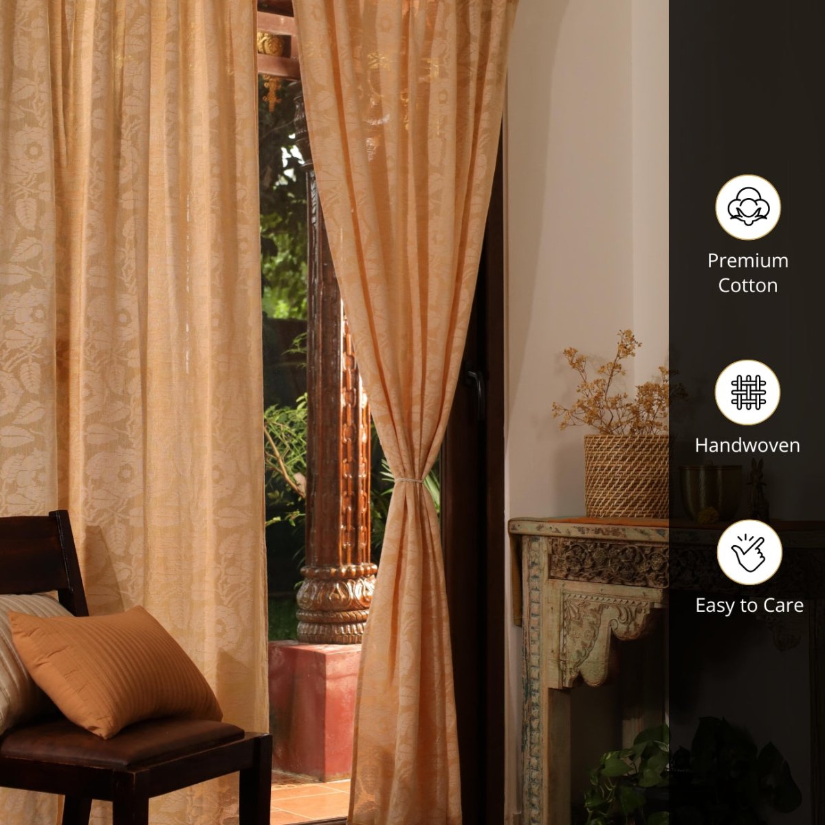 Peach Yellow Semi-Transparent Curtain for Door | Length 7ft | Marigold Collection