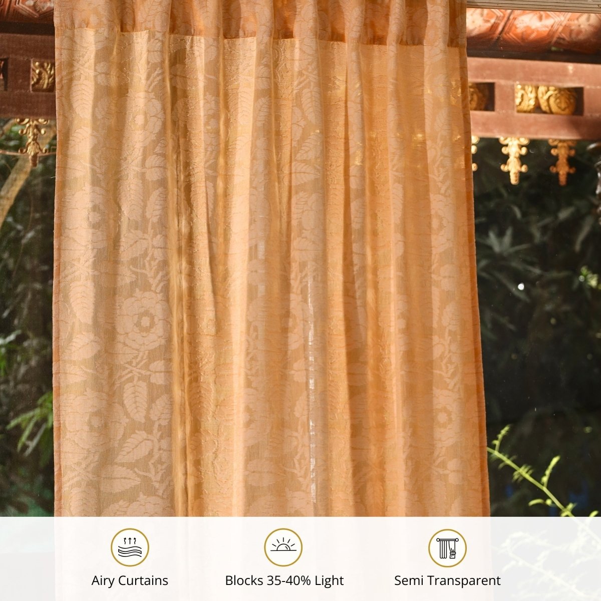 Peach Yellow Semi-Transparent Curtain for Door | Length 7ft | Marigold Collection
