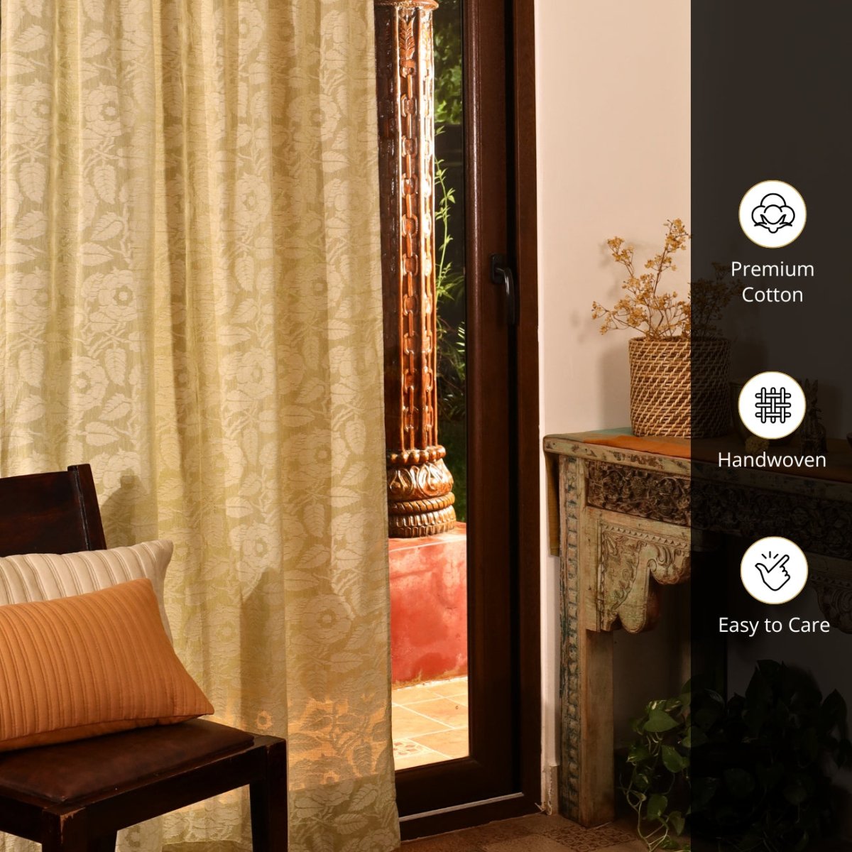 Pear Green Semi-Transparent Curtain for Door | Length 7ft | Marigold Collection